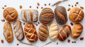 ai generado diferente tipos de un pan en un blanco antecedentes. panadería productos foto