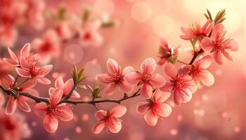 AI generated cherry blossom background with bokeh effect and copyspace photo