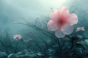 AI generated Pink hibiscus flower on foggy background, vintage style. photo