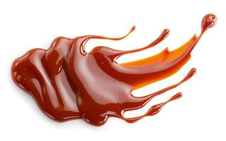 AI generated Visually captivating spilled sauce pattern with realistic lighting on white background photo