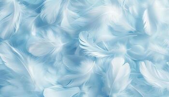 AI generated Beautiful abstract color white and blue feathers on white background and soft white feather texture on blue pattern and blue background, feather background, blue banners photo