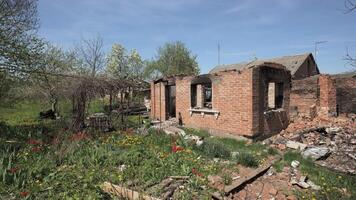 A destroyed residential building in the Kyiv region as a result of shelling by the Russian army. War between Russia and Ukraine. video