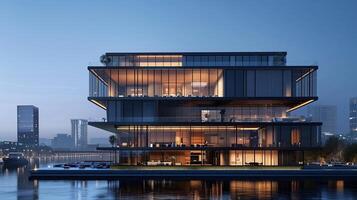 AI generated Modern office building features luxury skyline view, 3d photo