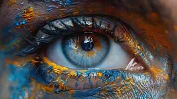 AI generated Close up view of a beautiful female eye with art make-up. photo