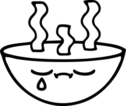 Linie Zeichnung Karikatur von ein Schüssel von heiß Suppe Symbol png