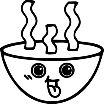 Linie Zeichnung Karikatur von ein Schüssel von heiß Suppe Symbol png