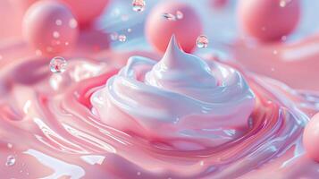 AI generated pink cream splashing on pink background. 3d render illustration, background photo