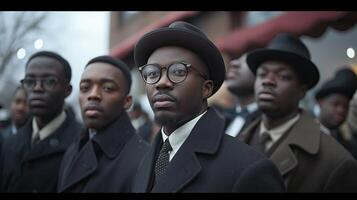 AI generated Group of african american men in top hat with bow tie. Black History Month concept. photo