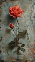 AI generated Artistic still life with red rose on a textured background. photo