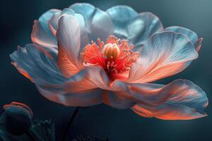 AI generated Beautiful peony flower on a dark background. Toned. photo