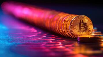 AI generated golden bitcoin on a dark background close-up. cryptocurrency concept photo