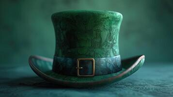 ai generado duende sombrero en verde antecedentes. 3d representación foto