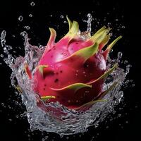 AI generated a dragon fruit is splashing water photo