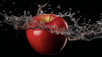 ai generado un manzana es salpicaduras en agua foto