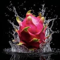 AI generated a dragon fruit is splashing water photo