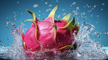 AI generated a dragon fruit is splashing water photo