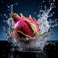 AI generated a dragon fruit is splashing water photo