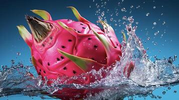 AI generated a dragon fruit is splashing water photo