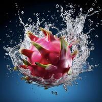 AI generated a dragon fruit is splashing water photo