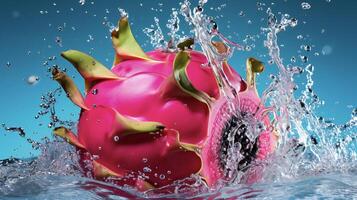 AI generated a dragon fruit is splashing water photo