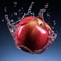 ai generado un manzana es salpicaduras en agua foto