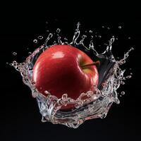ai generado un manzana es salpicaduras en agua foto