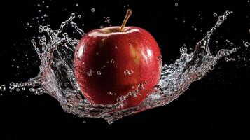 ai generado un manzana es salpicaduras en agua foto