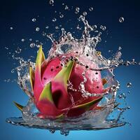 AI generated a dragon fruit is splashing water photo