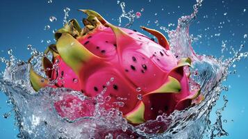 AI generated a dragon fruit is splashing water photo