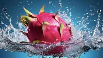 AI generated a dragon fruit is splashing water photo