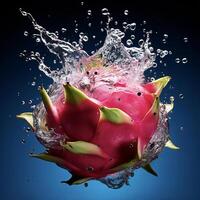 AI generated a dragon fruit is splashing water photo