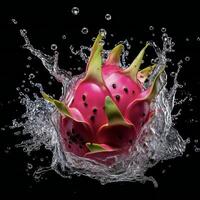 AI generated a dragon fruit is splashing water photo