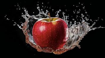 AI generated an apple is splashing in water photo