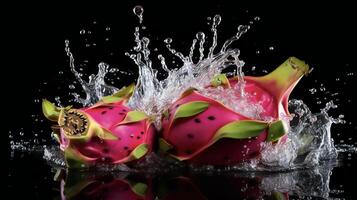 AI generated a dragon fruit is splashing water photo
