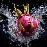 AI generated a dragon fruit is splashing water photo