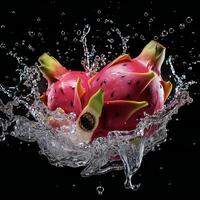 AI generated a dragon fruit is splashing water photo