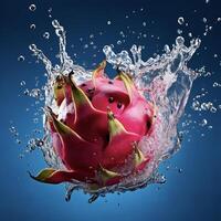 AI generated a dragon fruit is splashing water photo