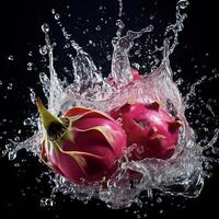 AI generated a dragon fruit is splashing water photo