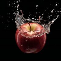 ai generado un manzana es salpicaduras en agua foto