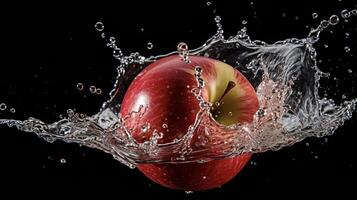 ai generado un manzana es salpicaduras en agua foto