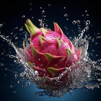 AI generated a dragon fruit is splashing water photo