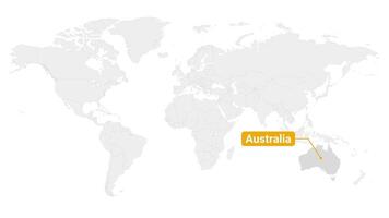 animatie van Australië land kaart Aan de wereld kaart. animatie van kaart zoom in met grens en markering van majoor steden en hoofdstad van de land Australië. beweging ontwerp video