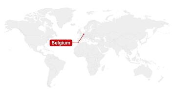 Animation of Belgium country map on the world map. Animation of map zoom in with border and marking of major cities and capital of the country Belgium. video