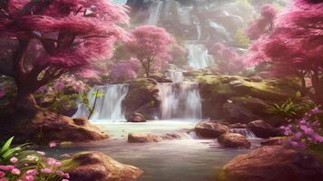 AI generated Dreamy waterfall in deep jungle video