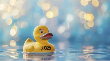 AI generated Rubber duck with the number 2025 inside a pool photo