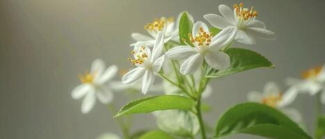 AI generated Delicate White Jasmine Flowers, A Symbol of Purity and Beauty. photo