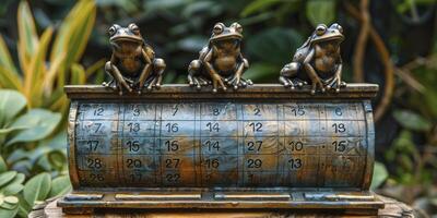 AI generated Leap Day, Frog Celebrating on a Sunny Calendar Backdrop with Joy photo
