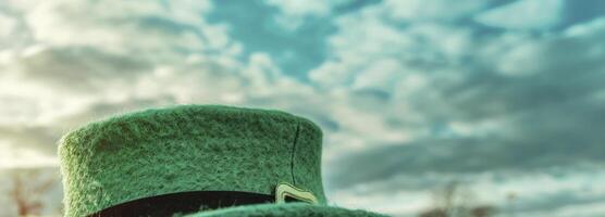 AI generated Green hat against sky background. Happy St. Patrick's day concept photo