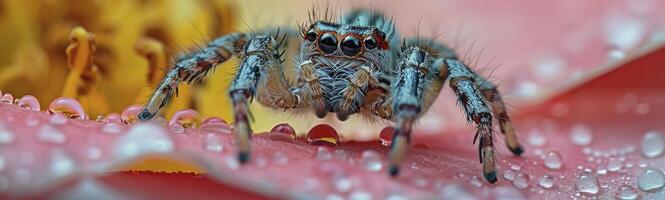 AI generated Macro Photograph of Unusual Spider on Flower photo