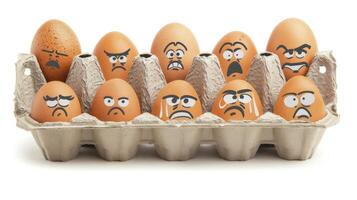 AI generated Emotions faces eggs isolated on white. photo